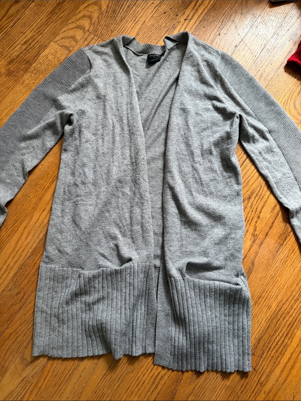 Devotion by Cyrus Light Gray Open-Front Ribbed Hem Cardigan